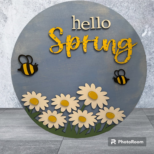 Hello spring wooden door around