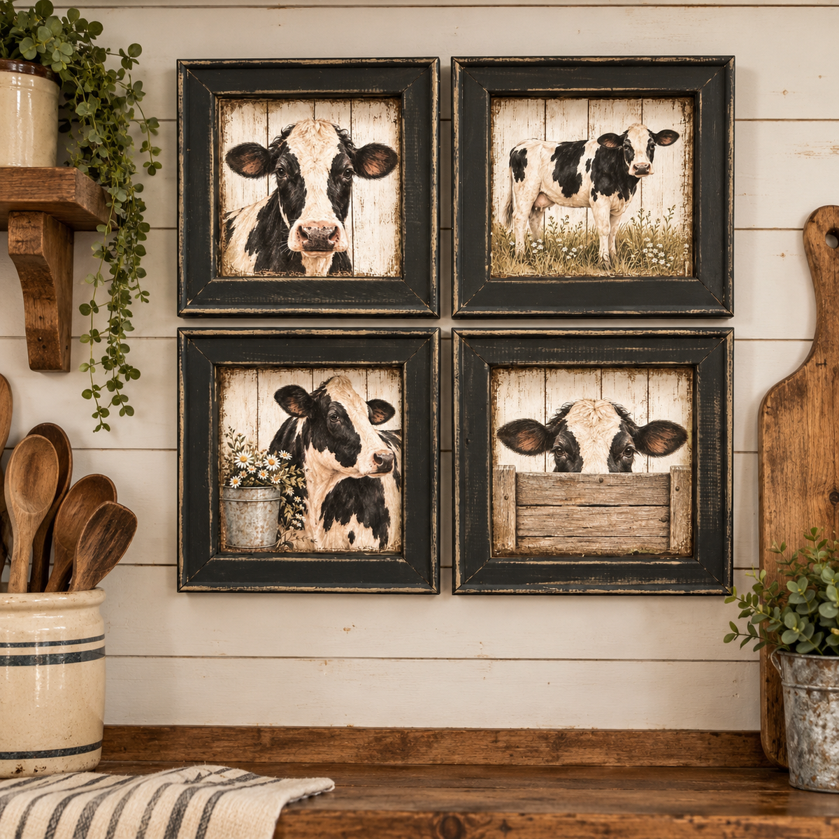 Eleanore the Cow set/4 printables with frames